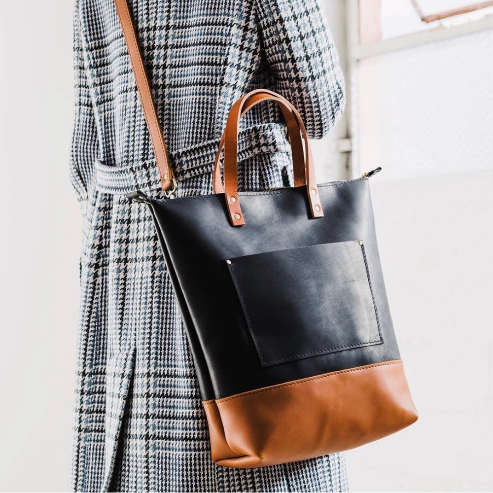 Portland Leather Goods Tall Crossbody Tote. 100% Leather. Holds 13” laptop!